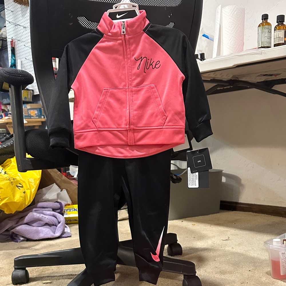 Nike 12 month 2 piece pink and black athletic outfit